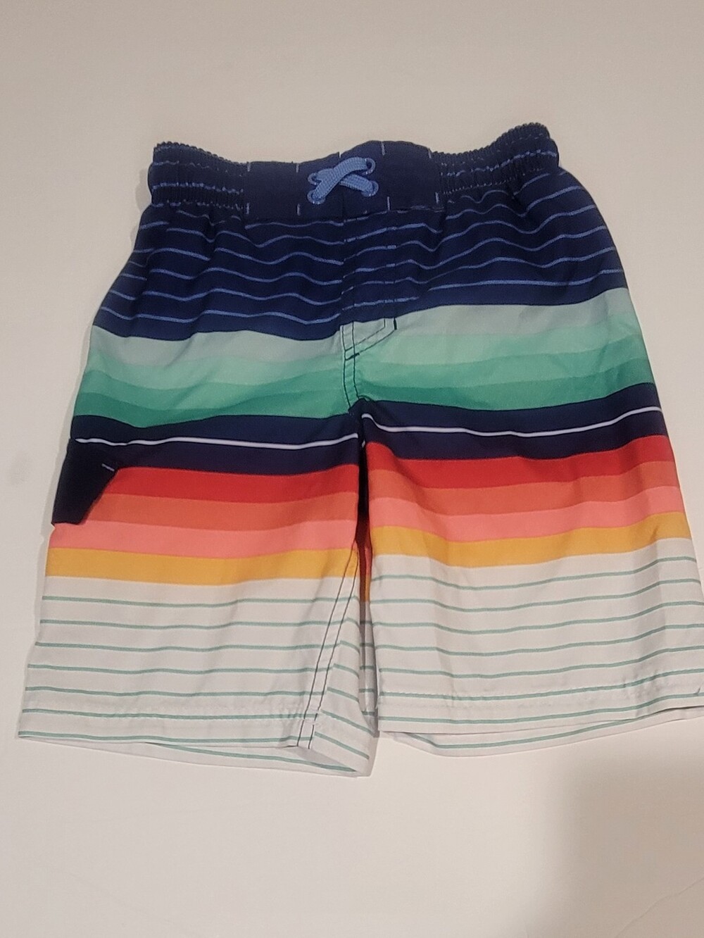 Size Small 6/7 Like New Cat & Jack Navy Multicolor Striped Swim Shorts